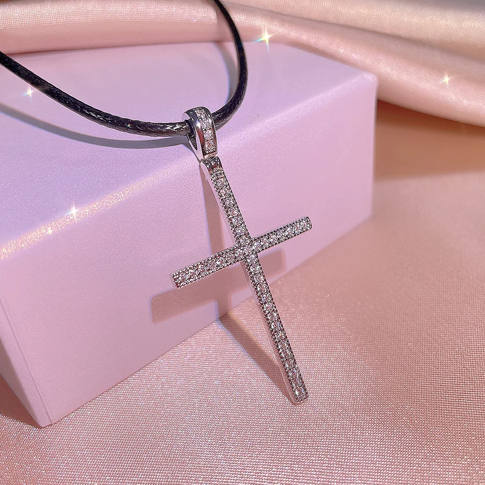 925 sterling silver personality inlaid zirconium cross necklace female creative geometric pendant ladies party birthday jewelry