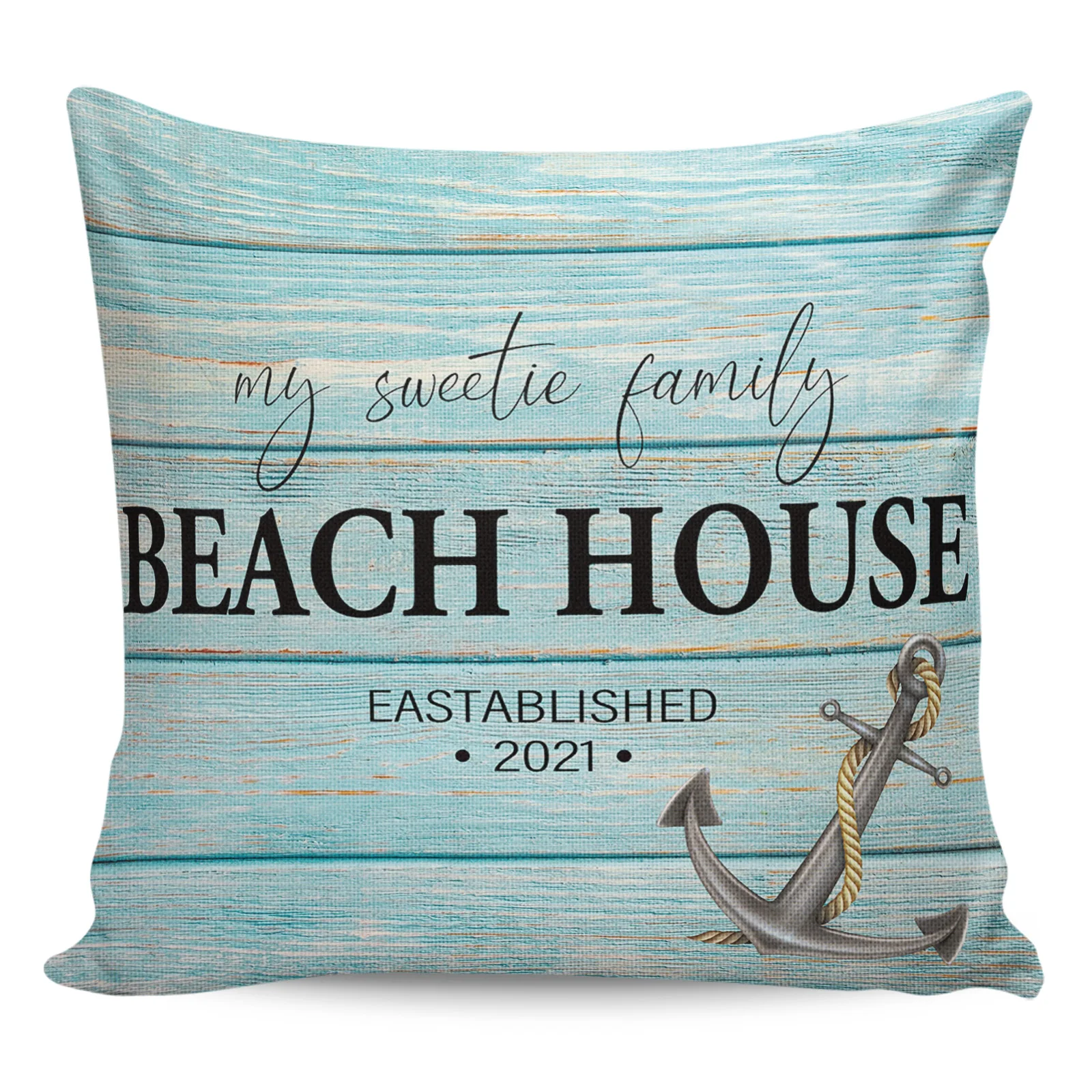 2/4PCS Waterproof Pillow Cover Wood Grain Anchor Beach House Square Throw Pillowcase Home Decoration Sofa Cushion Cover