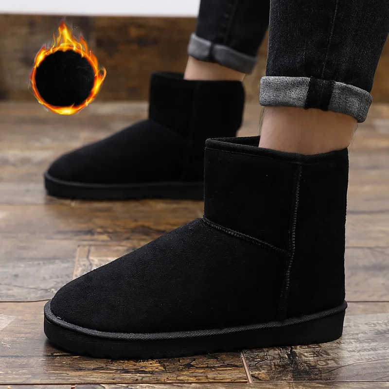 

Plushed Suede Men’s Winter Boots Plus Size 46 47 Slip On Warmed Boots For Men Comfy Anti-Slip Ankle Boots Unisex botas masculino