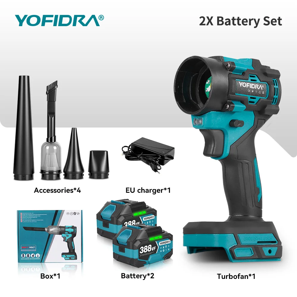 YOFIDRA Borstelloze 2IN1 Elektrische Luchtblazer en Zuigkracht 80000 RPM Turbo Fan Leaf Sneeuwreiniger Tuingereedschap Voor Makita beslag Pin