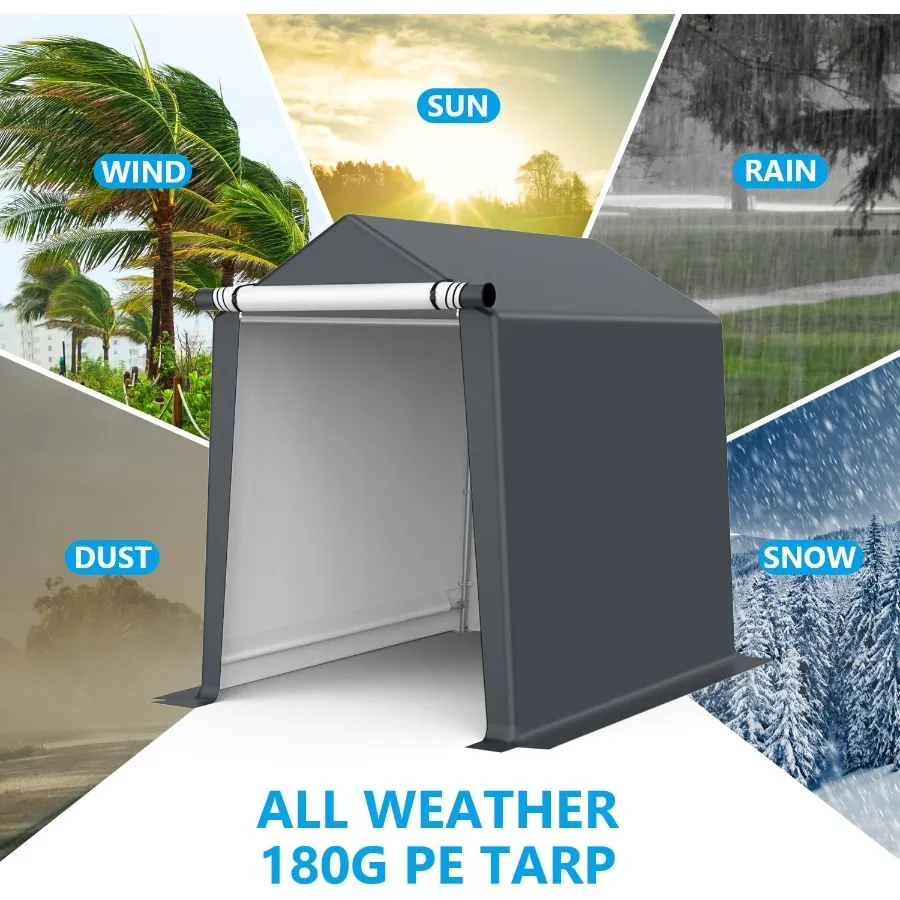 6x8FT في الهواء الطلق تخزين المأوى Carport المحمولة الثقيلة المأوى مع نشمر سستة الباب لأدوات حديقة دراجة نارية #4