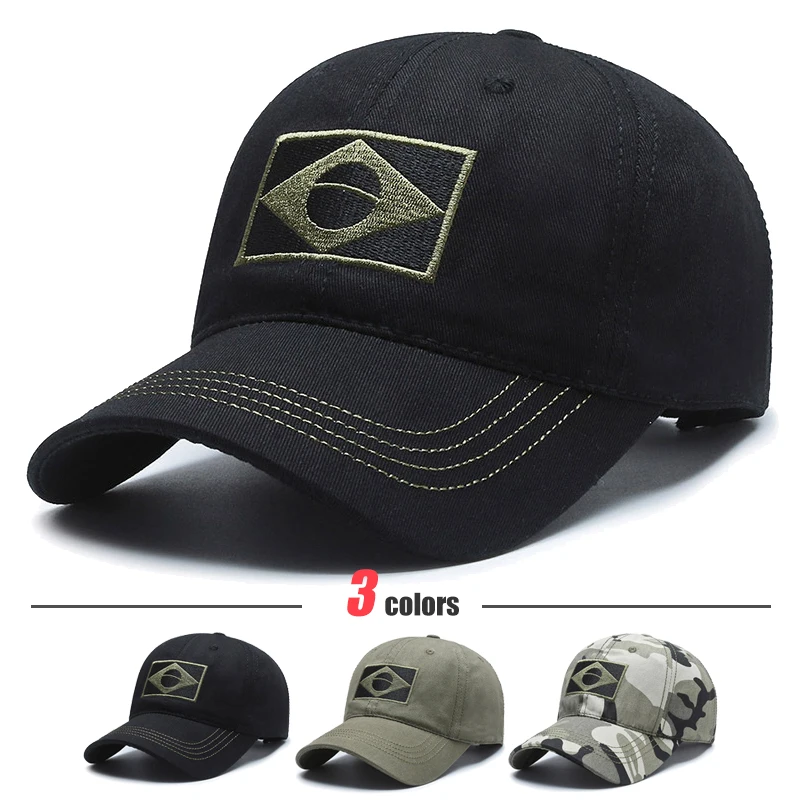 Neue Baseballkappe aus Baumwolle mit brasilianischer Flaggenstickerei, Outdoor-Sport-Sonnenschutzkappe, UV-Schutz-Trucker-Hut, Dad-Hats