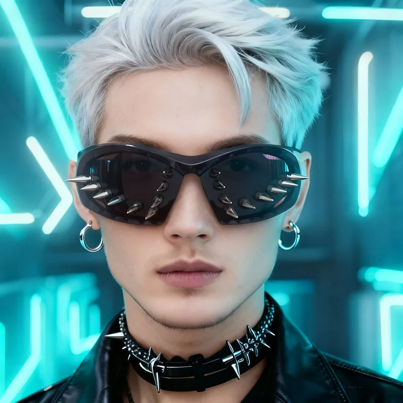 

New Trendy Punk Luxury Rivets Cool Sunglasses Men And Women Hip-hop Original Design Streetwear Party Shades Futuristic Glasses