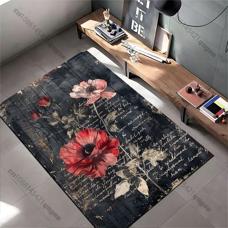 Flowers nature art script harmony carpet Yoga living room room decor children's crawling mat doormat area rug games mat