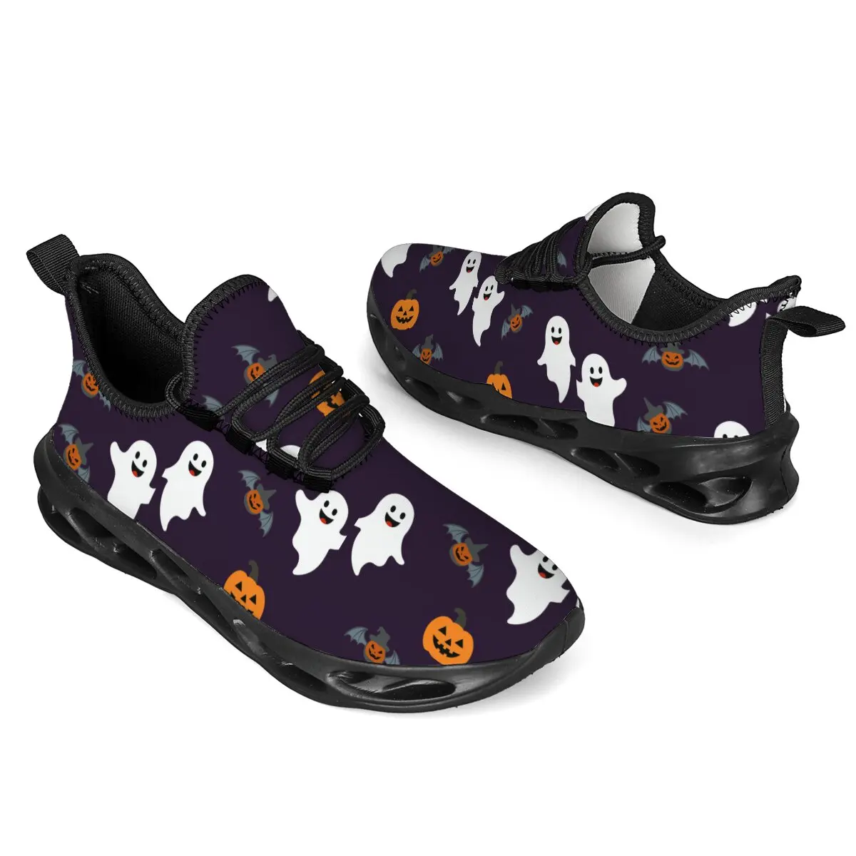 

Повседневная обувь для Хэллоуина с дышащими сетчатыми принтами, нишевая эластичная противоскользящая спортивная обувь на шнуровке с вырезами
