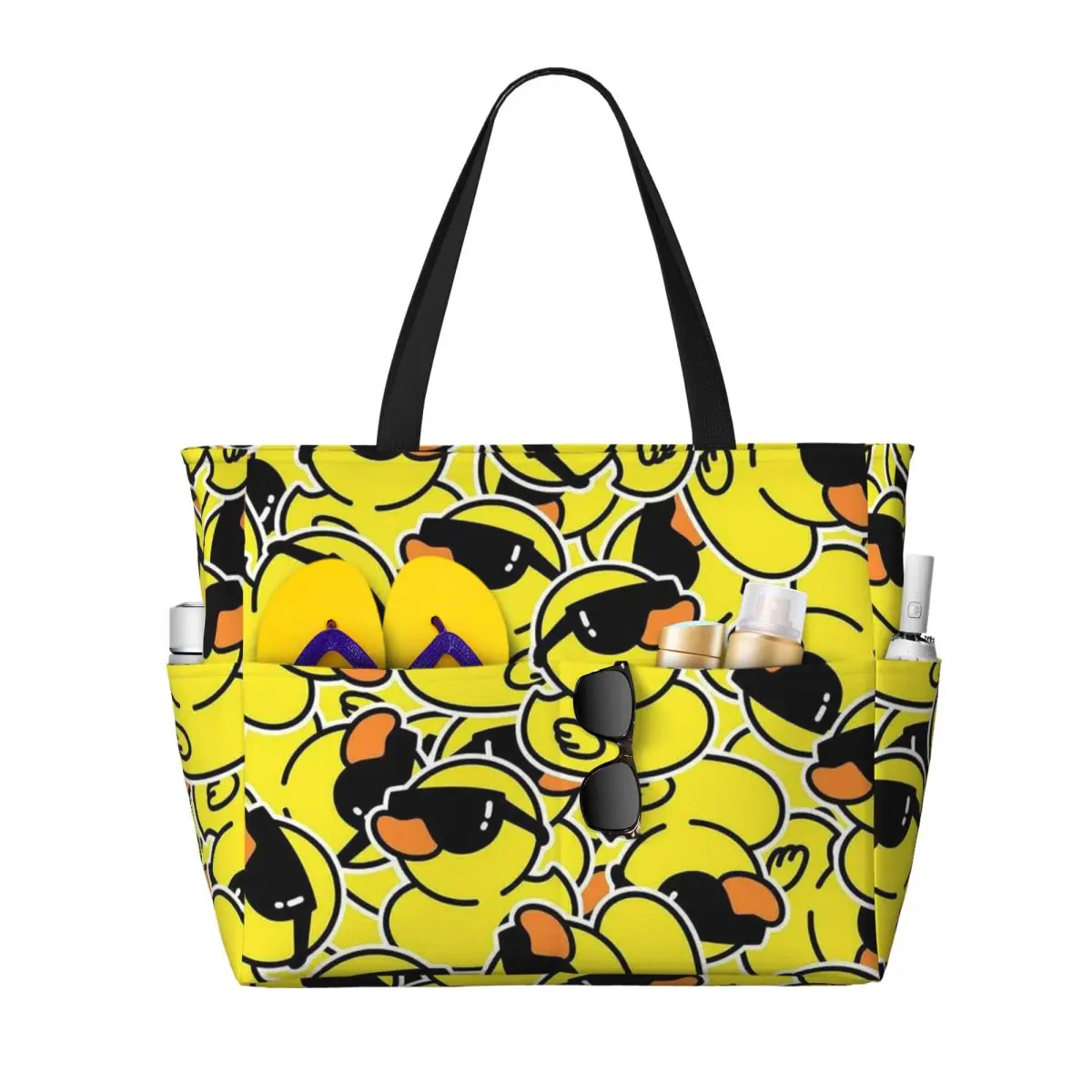 Rubber Duck With Sunglasses Pattern Beach Tote Bag Sport Gym Yoga Duffle Large Tote Bag Women Travel Bag Fitness bag