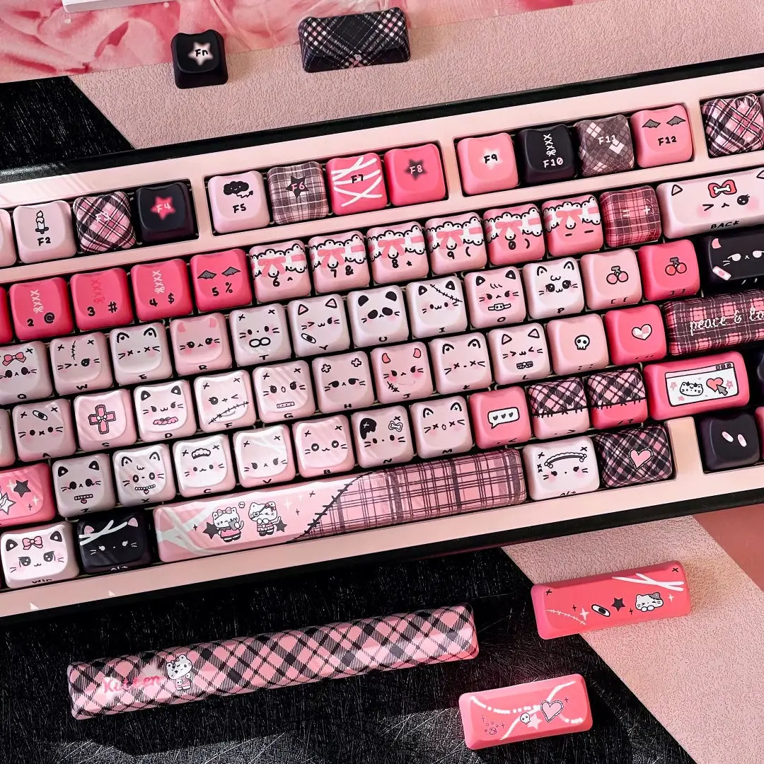 Cute Cat Keycaps MAO Keycaps 140 Keys Gift for Girl Cool Square Thermal Sublimation Mechanical Keyboard 2.25 U 2.75U for Alice