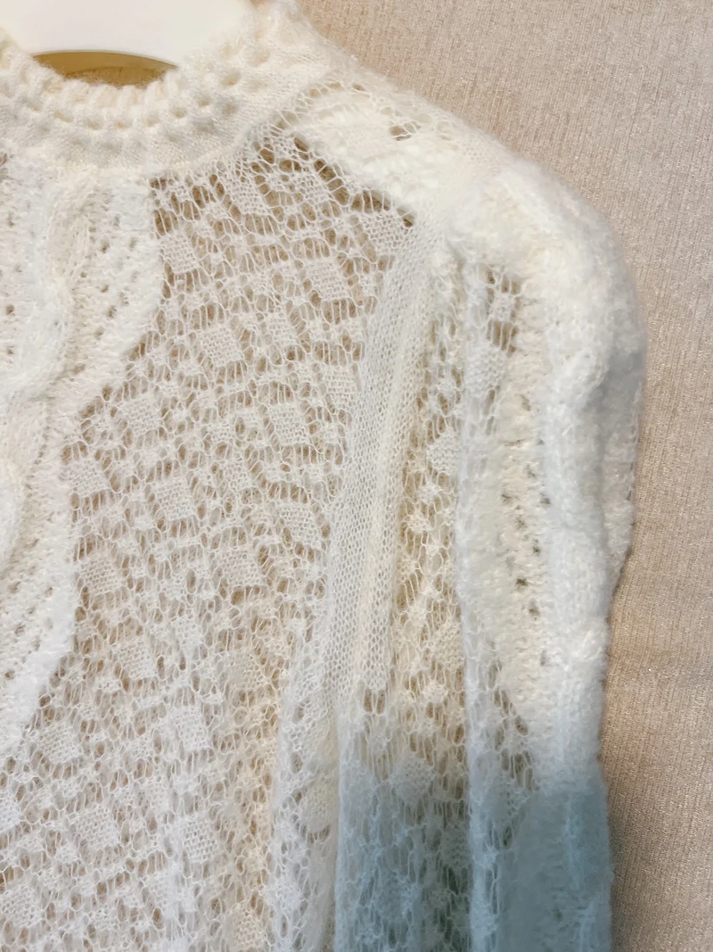 Suéter de punto de alpaca de lana suave para mujer, tejido calado para principios de primavera/otoño, calibre fino, tubo recto dulce, S...
