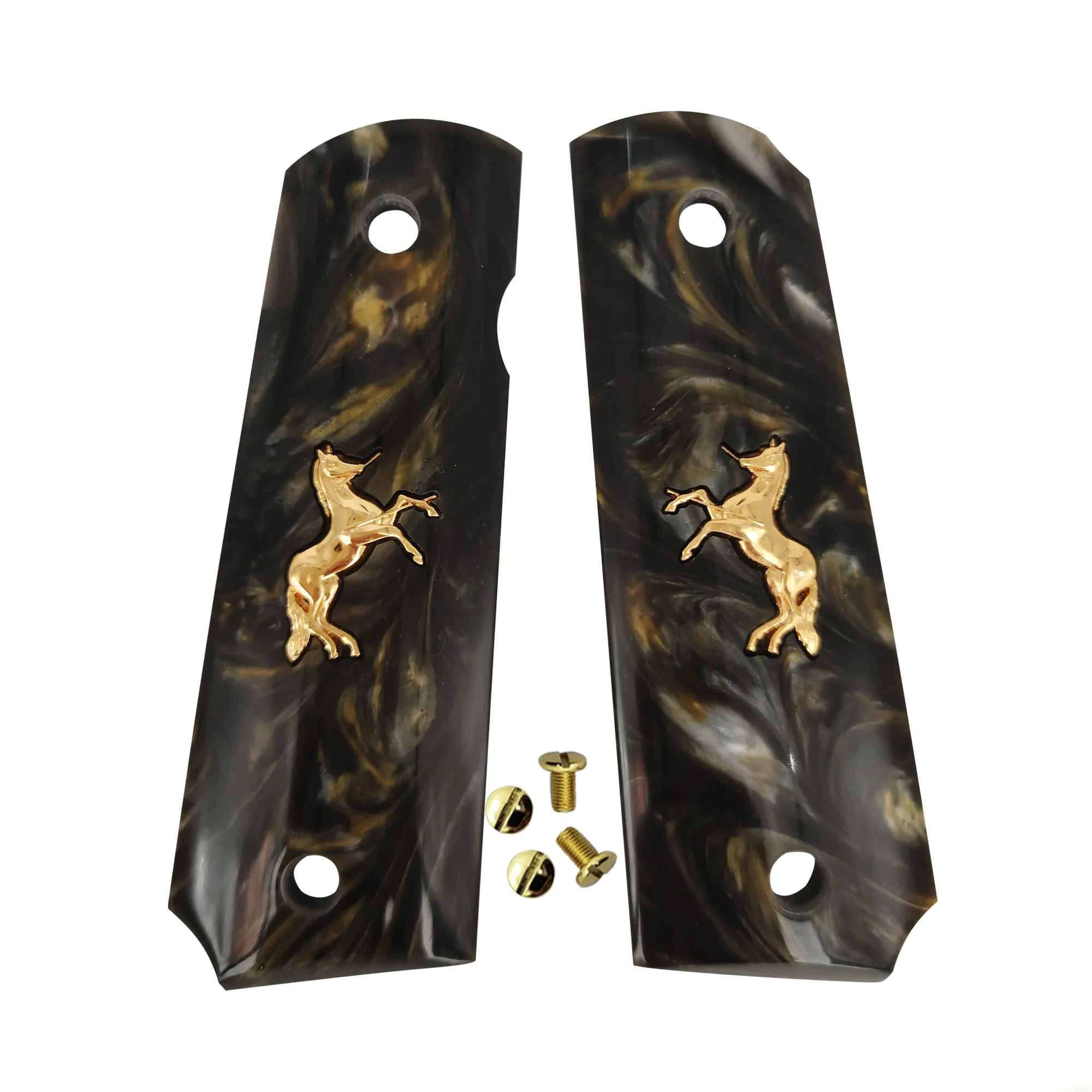 1911 그립스 풀 사이즈, 골드 브라운 펄과 골드 호스, 콜트, 킴버, 스프링필드, 레밍턴, 락 아일랜드, 군용 커맨더에 적합