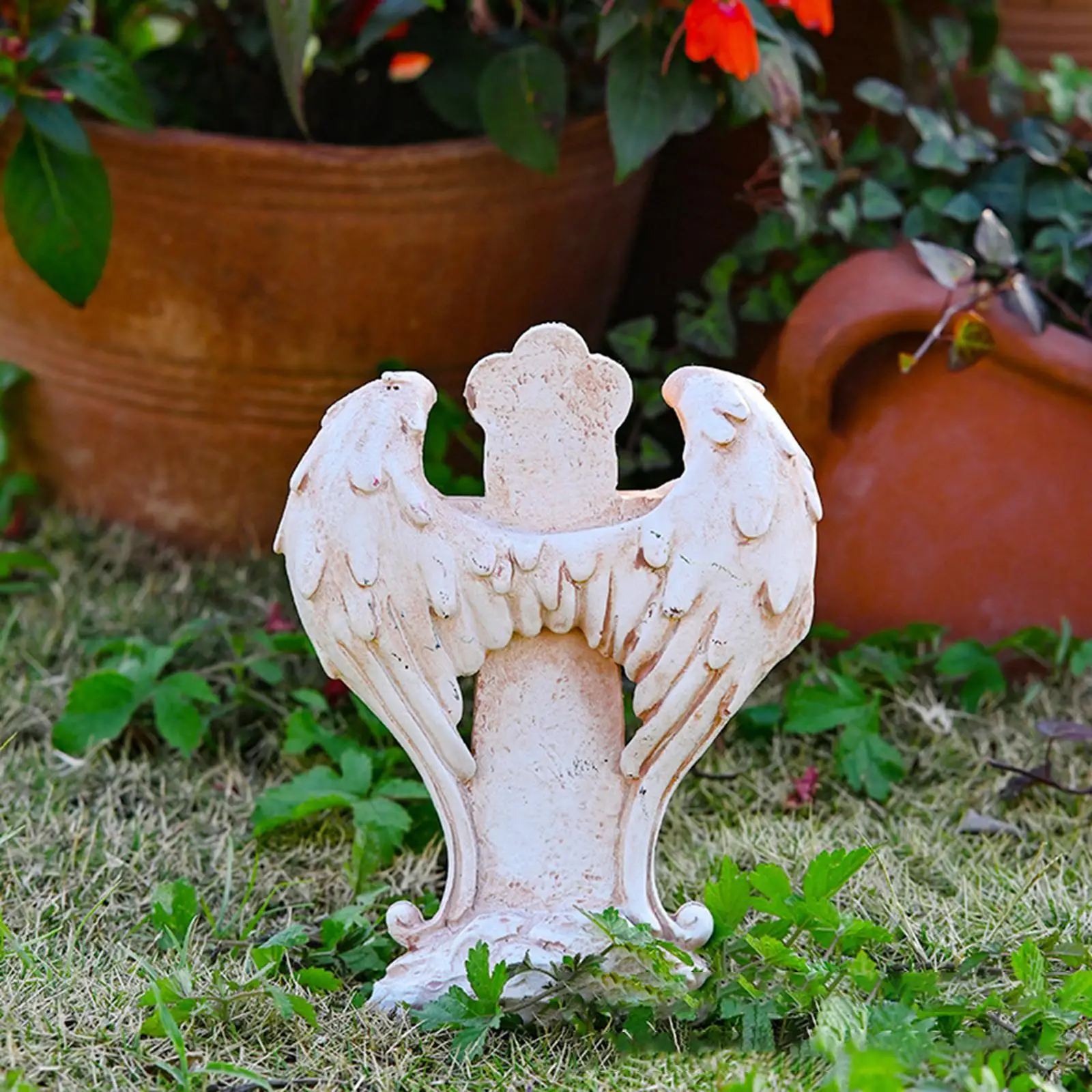 Cross and Lovebirds Statue Garden Decor Lightweight Waterproof Memorial Wing Embracing Cross for Grave Decor Multifunctional