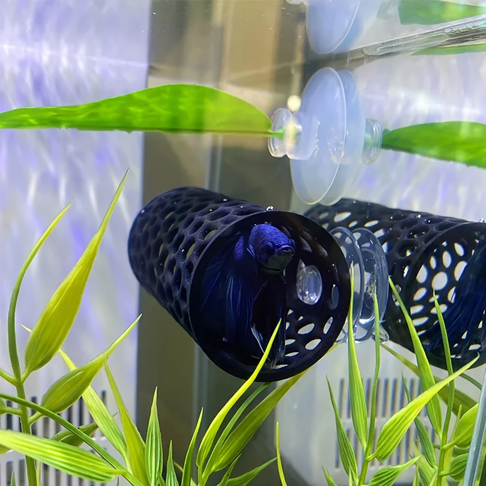 1 Pc Betta Fish Tunnel Toy Hollow Sleeping Tube with Suction Cup Betta Hammock Hidden Resting Tube for Fish Tank Decorations