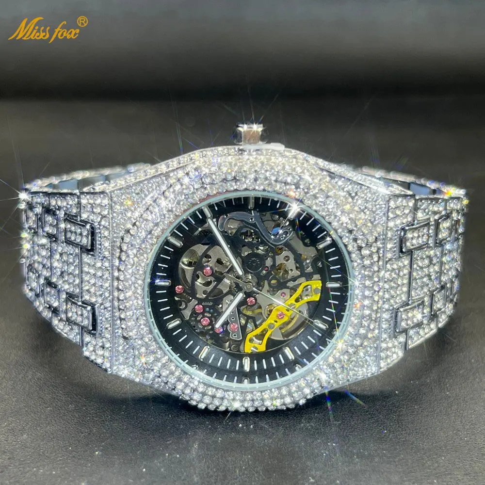 MISSFOX Automatic Mechanical Wristwatches Brand Luxury Men's Watches Transparent Luminous Silver Watch For Gift Hot Sale