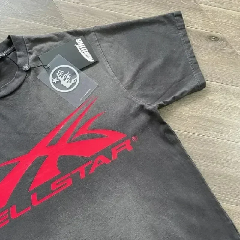 

24ss Washed Gray Logo Printing T-Shirts Men Women 1:1 Top Quality Pure Cotton Oversized T Shirt