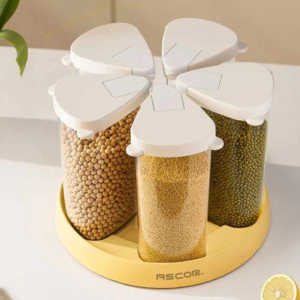 New Rotating Grain Dispenser Transparent Multi-Compartment 6-Grid Storage Container Multipurpose Cereal Organizer Food Storage