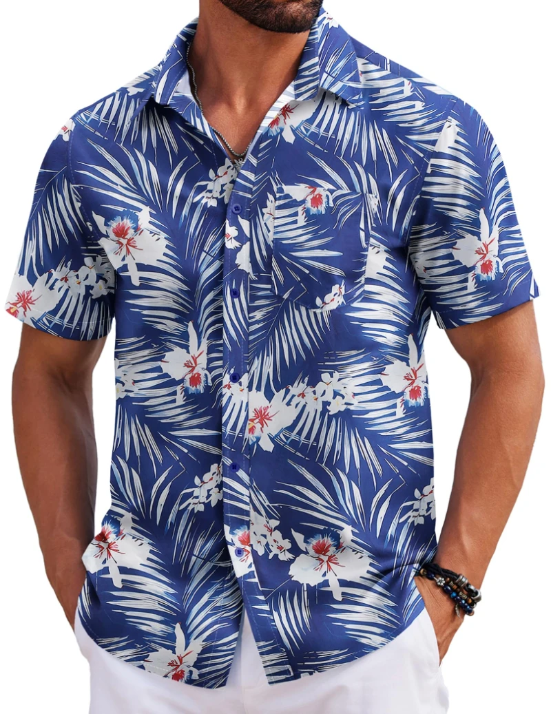 

Men's Shirt Hawaiian Coconut Tree Print Button Shirt Summer Beach Short Sleeve Shirt New Casual Tropical Plant Women Blouse Top