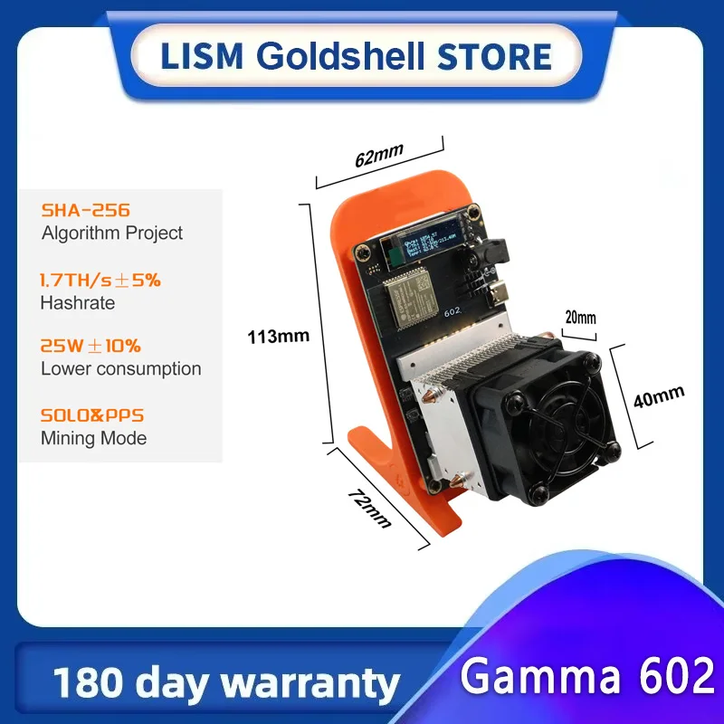 Minerador de Bitcoin 2026 Upgrade Silent Gamma 602 1.7~1.8TH/s, Máquina de Mineração Doméstica ASIC SHA256 BTC de Baixa Potência 35W com Fonte de Alimentação Original