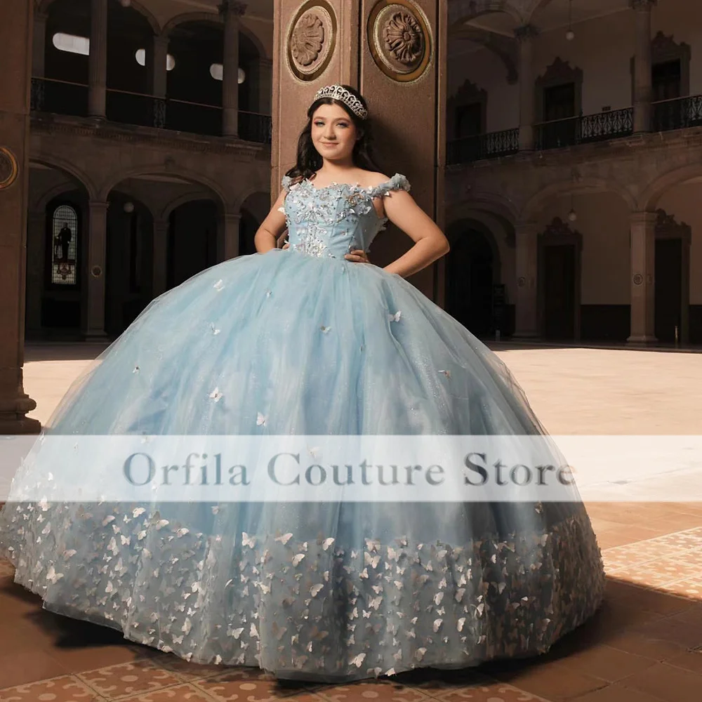 Orfila Off Shoulder vestido de 15 anos Quinceanera Dresses For Ball Gowns With Butterfly Sweet 16 Prom Party Gowns Customized