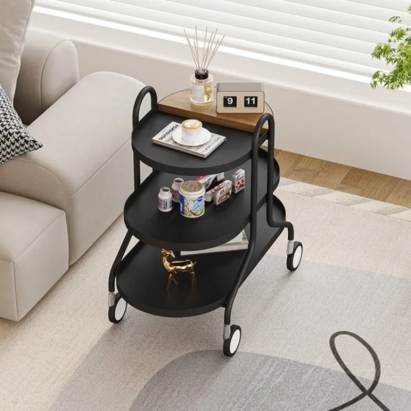 

Black side few trolley coffee table living room sofa side few with wheels removable storage rack metal small coffee table