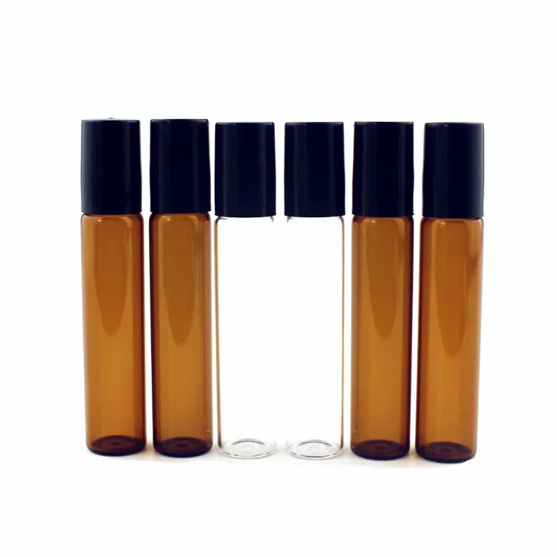 5PC/Pack 1ml 2ml 3ml 5ml 10ml Amber Thin Glass Roll on Bottle Sample Test Essential Oil Vials with Roller Metal /Glass Ball