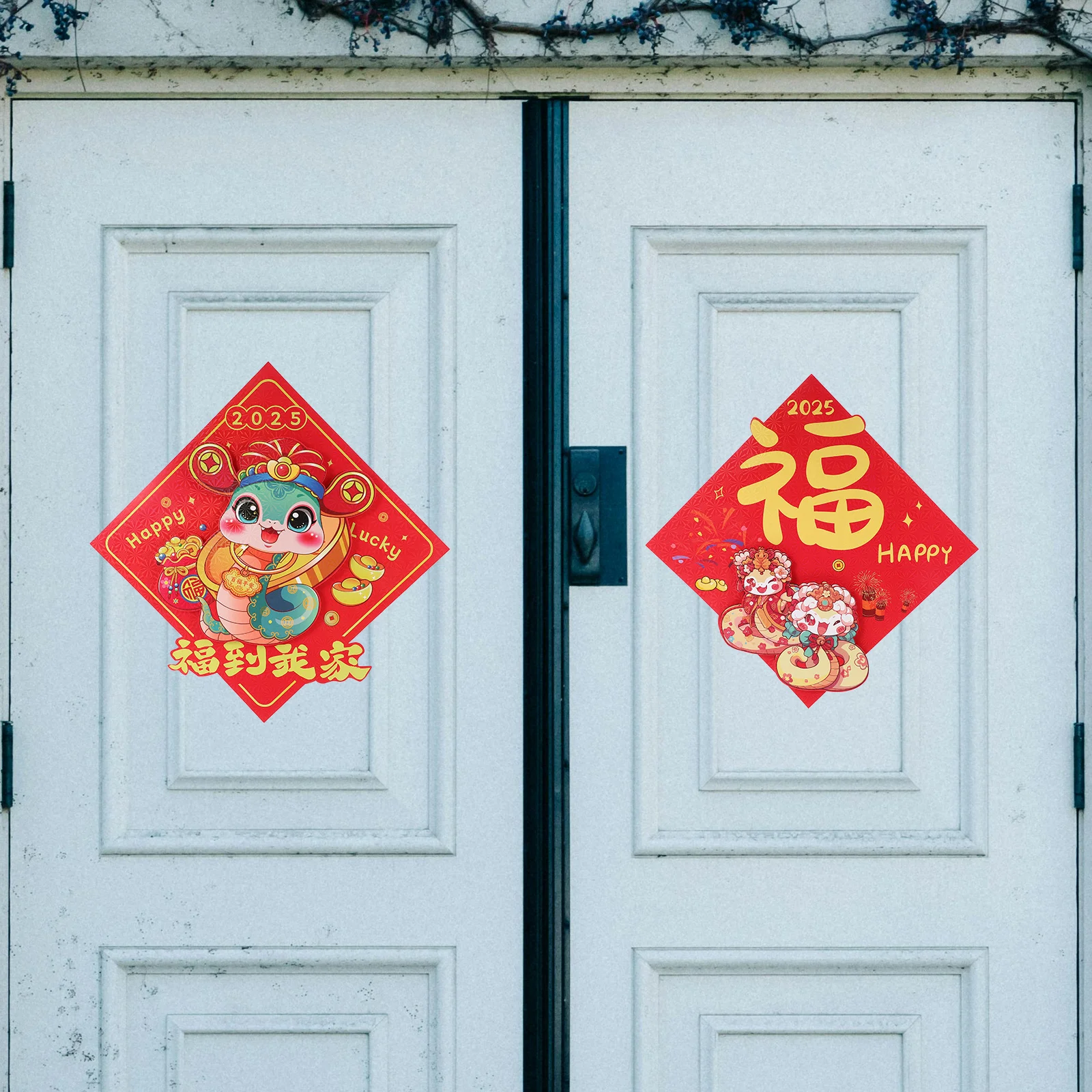 2 قطعة ثلاثية الأبعاد الكرتون فو شخصية الشارات مهرجان الربيع 2025 سنة الأفعى السنة الصينية الجديدة جدار نافذة زينة الحفلات