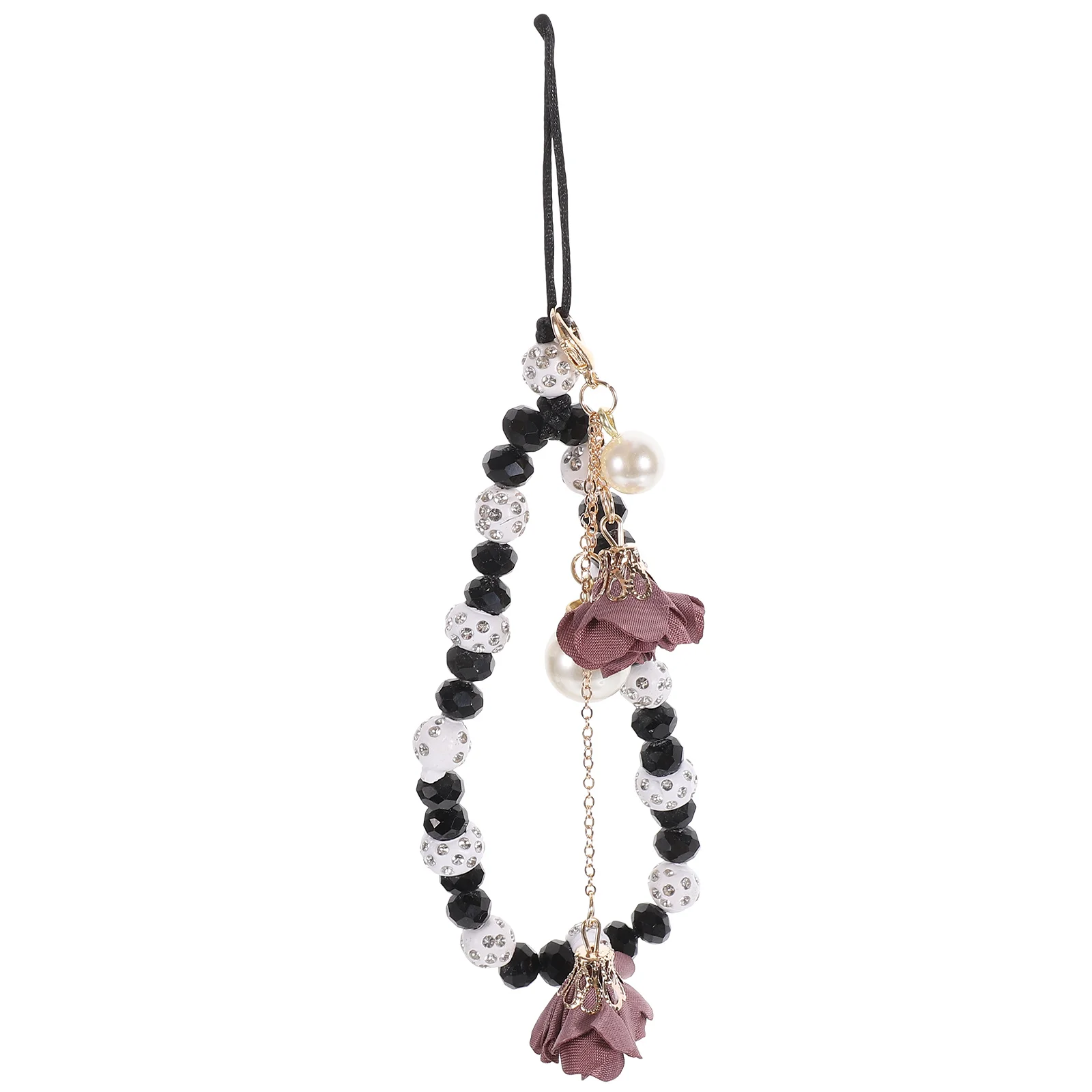 

Crystal Flower Pendant Bag Pendants Phone The Black Decorate Strap Lanyards Hanging Decoration Short Miss Key Holder