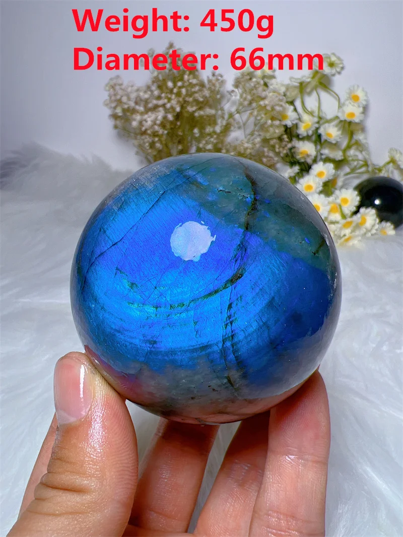 

Natura Crystal Devil Blue Labradorite SPhere With Rain Bow Free Form Carving Reiki Healing Stone Home Decoration Exquisite Gift