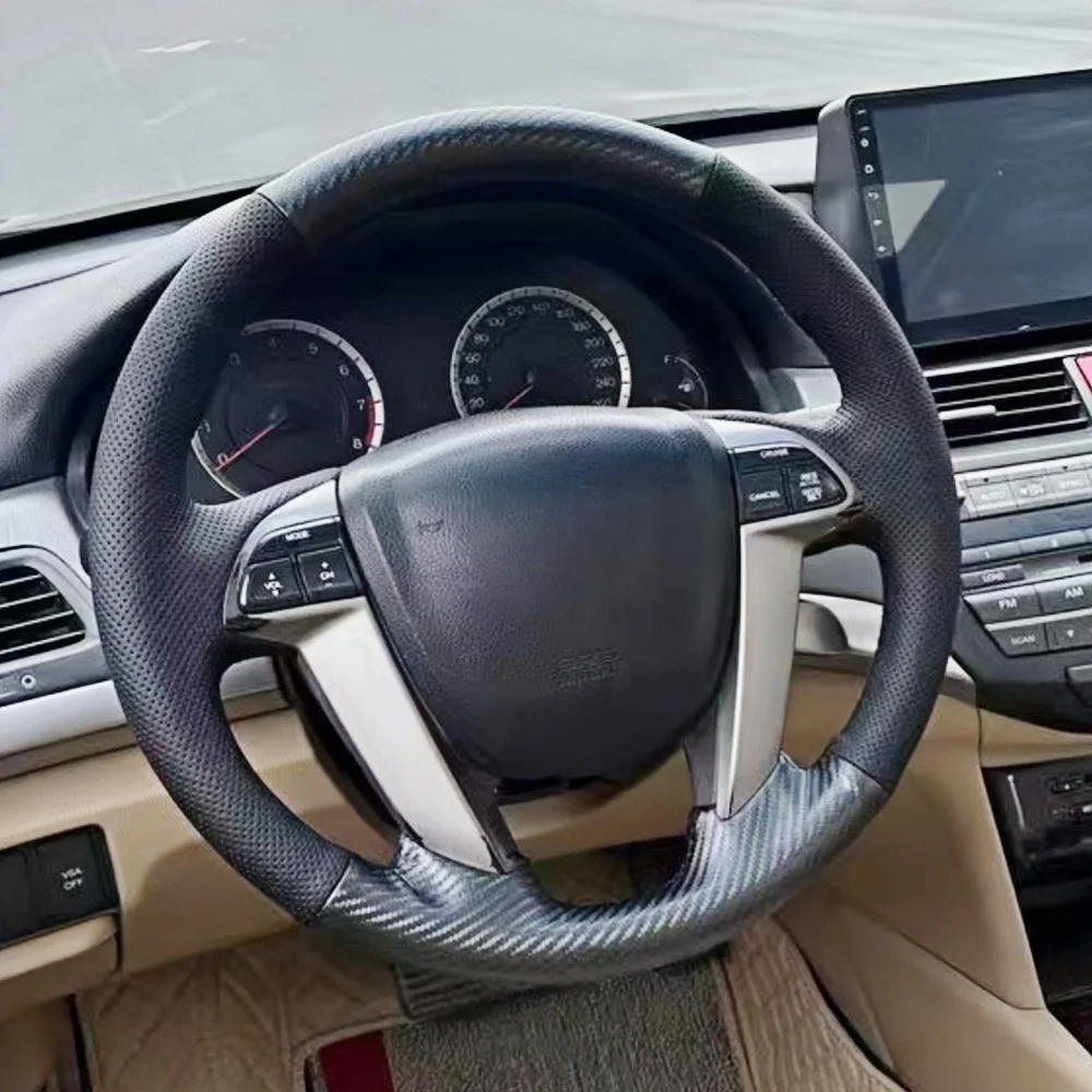 

Изготовленный на заказ чехол на руль автомобиля из углеродного волокна, кожа для Honda Accord 8 2008 2009 2010-2012 Odyssey 2011-2017, обертка на руль автомобиля