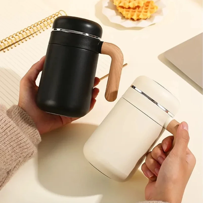 

480ml Stainless Steel 316 Thermal Cup With Filter High Quality Office Home Coffee Tea Thermos Mug With Wooden Handle