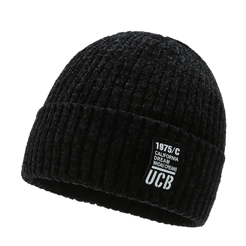 

Winter beanie for men knit cuffed winter hat fashion versatile hats knitting eavesless caps trendy thick dome cap warm accessory