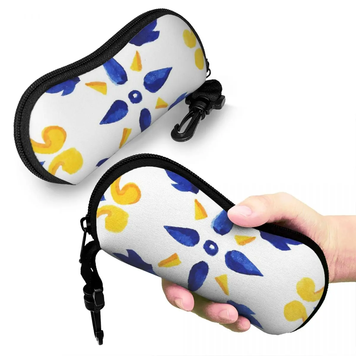 

Azulejo Portuguese Tile Watercolor Artwork Shell Glasses Case Protective Sunglasses Box Women Men Soft Eyeglass Bag Pouch