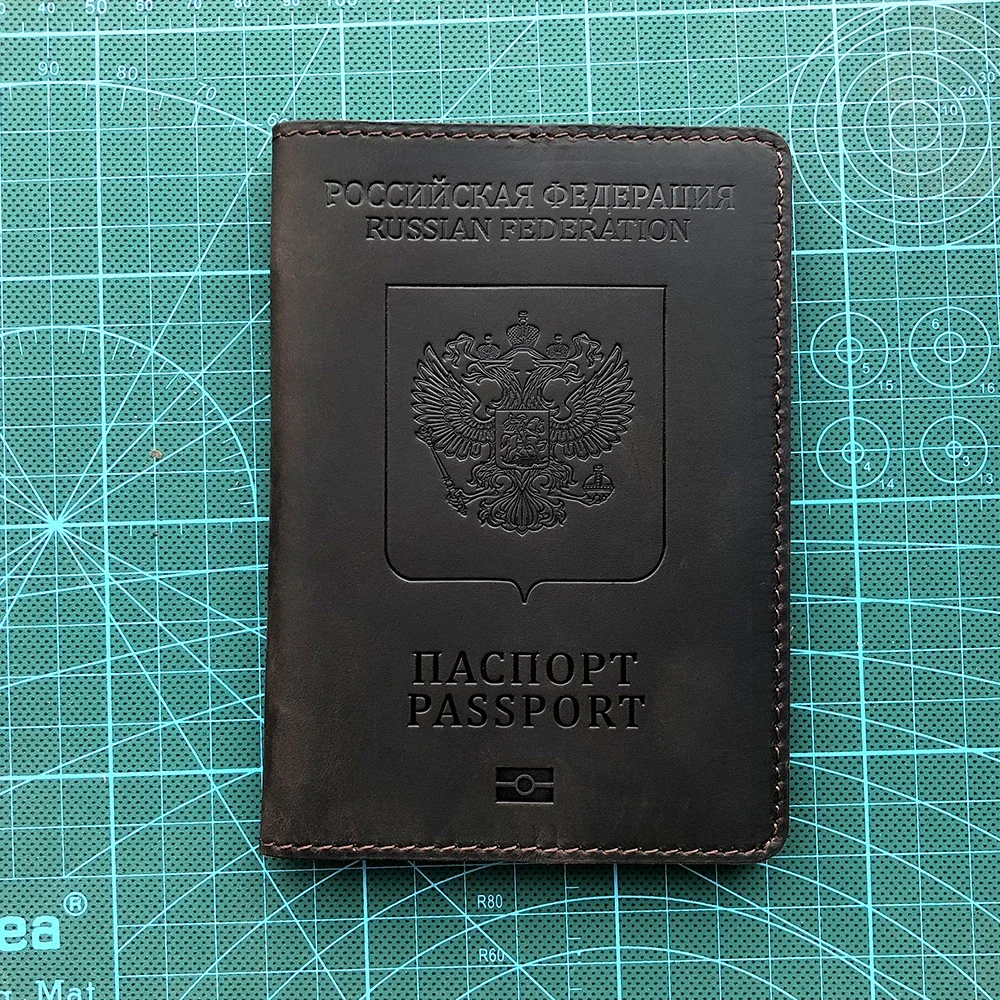 Porte-passeport russe en cuir véritable antivol, RFID, étui, couverture complète Mars, cadeau de passeport de voyage, portefeuille