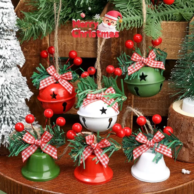 Decoraciones para árboles de Navidad, bola colgante, adornos de estrellas, campana de Metal dorada, blanca y roja, decoraciones navideñas para el hogar, suministros para fiestas