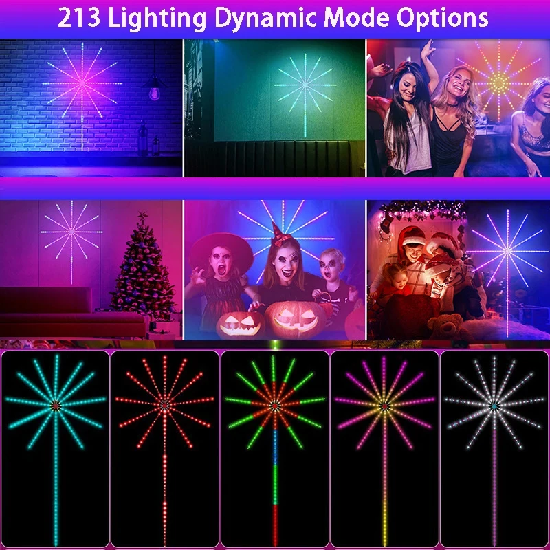 LED Firework Lights Indoor App & Remote Control RGB Color 213 Dynamic Modes Led Strip Lights Christmas Birthday Party Decoration