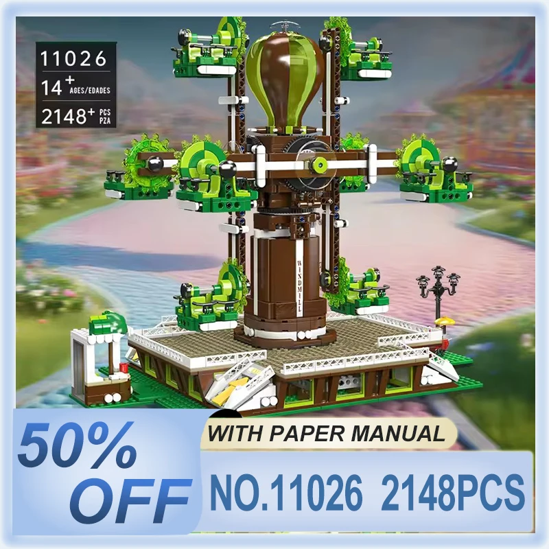 

2148 шт. Fairground дерево природы ветряная мельница строительный блок 11026 электрический парк развлечений серии кирпич DIY игрушки детские рождественские подарки