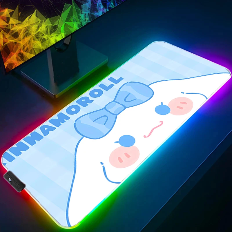 S-sanrio Large Mouse Pad LED Gamer Desk Mat Modern Table Keyboard Laptop Carpet Backlight Gaming XL 800x300 Kawaii RGB Mousepad