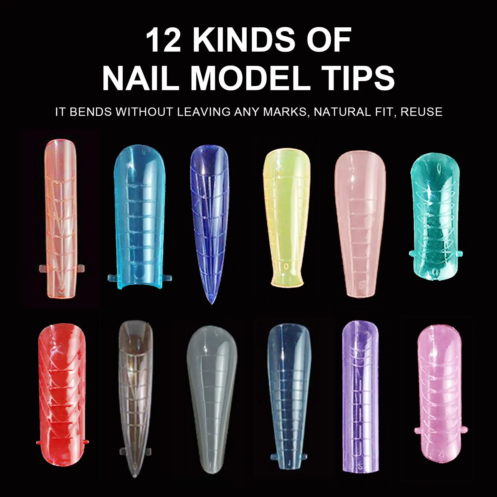 Colorful Nail Poly Acrylic Gel Top Molds for Nails UV Gel Polish Quick Building Mold False Tips Molds Reusable 20/100/144/288pcs