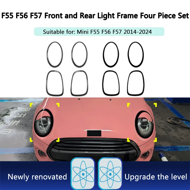 1 Set Black PVC Front Grille & Rear Taillight Frame Sticker Modification Accessories For Mini One Cooper F55 F56 F57 2014-2024