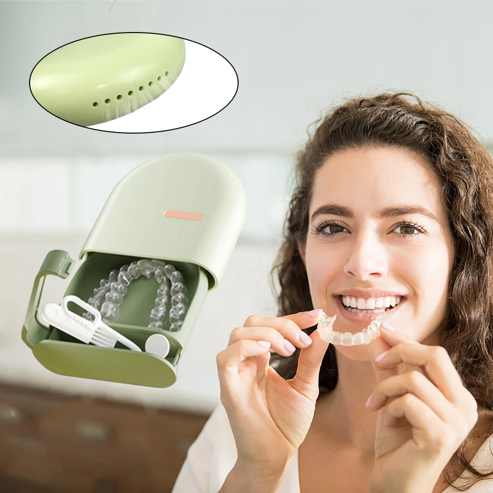 

Retainer Case Mouth Guard Box False Teeth Denture Storage Oral Cleaning Teeth Aligner Braces Sealed Storage Orthod for Travel