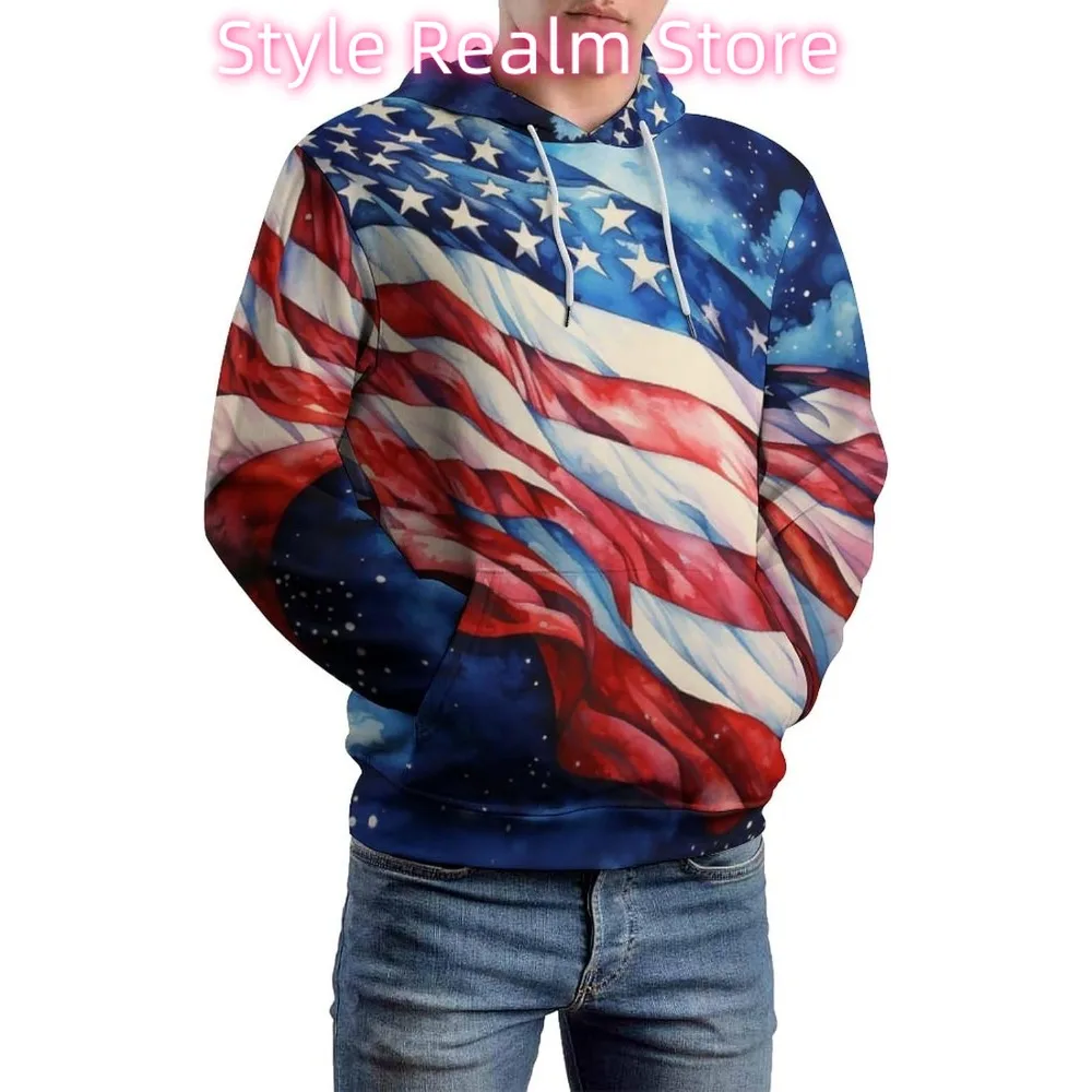 الجدة التعادل صبغ العلم الأمريكي هوديس مطبوعة مقنعين مضحك أزياء طويلة الأكمام البلوز هوديي