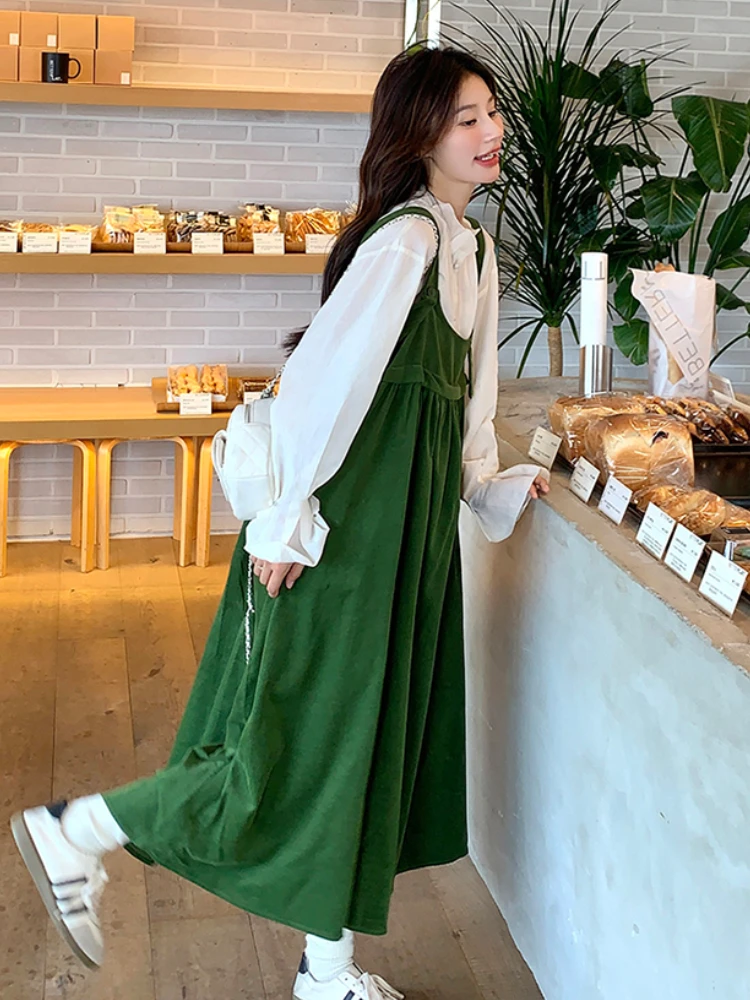 女性用ノースリーブルーズカジュアルドレス,オールマッチコーデュロイクリーンフィット,プレッピー原宿ストリートウェア,優しいデザイン