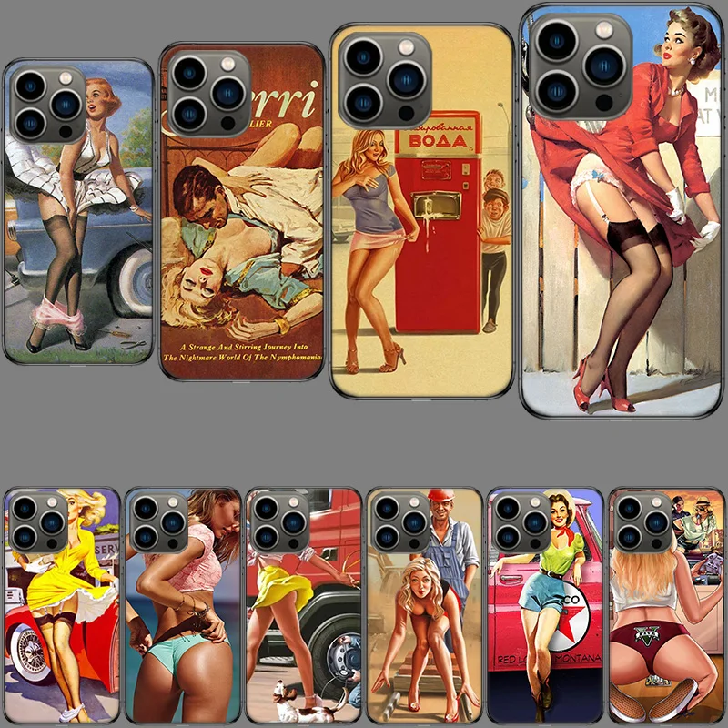 WW2 Sexy Pin up Girl Vintege Phone Case For Apple Iphone 15+ 14 Plus 16 Pro Max 12 13 Mini 11 Pro X XS Max XR Cover Shell Coque