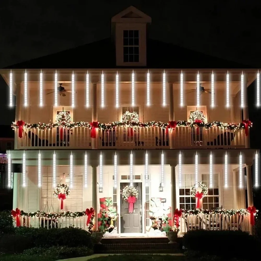 

30/50cm Falling Raindrop for Holiday Yard Fairy String Light Christmas Decoration Outdoors 8 Tube Solar LED Meteor Shower Light