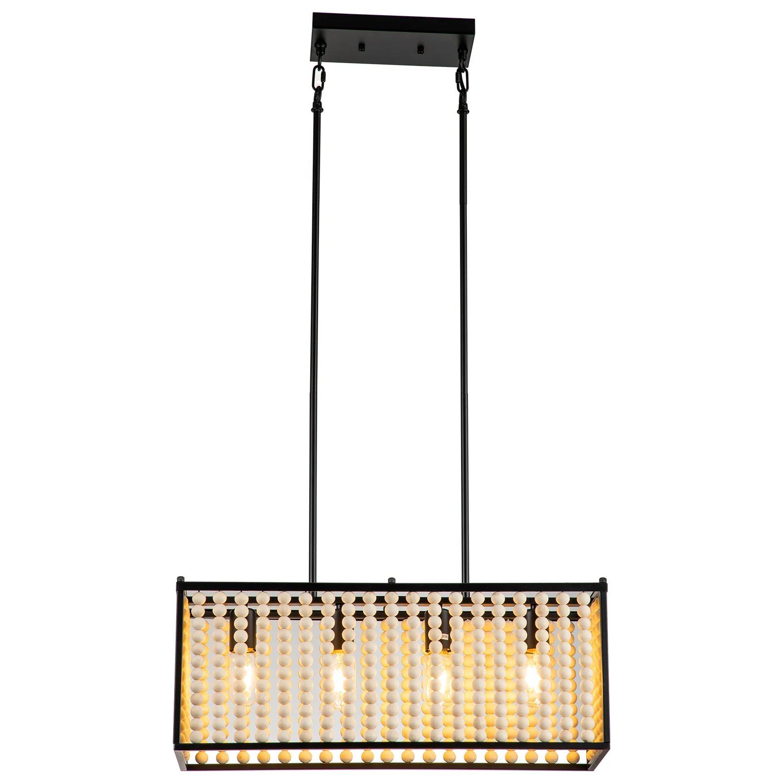 40W 110V Wood Beaded Chandelier,4-Light Wood Beaded Chandelier,Adjustable Chandelier,for Living Rooms,Dining Rooms,Cafes