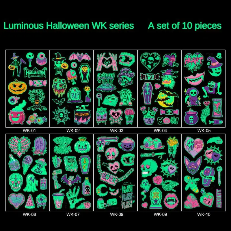 Halloween Tattoo Stickers One Set Of 10 Sheets Not Easy To Fall Off Halloween Party Decorations Waterproof And Sweatproof