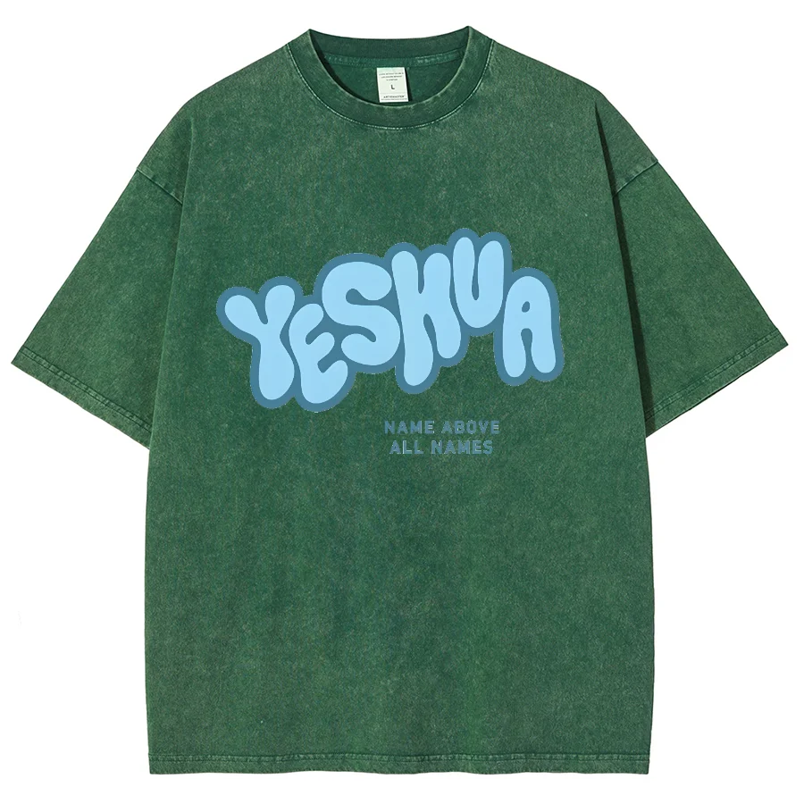 YESHUA Name About All Names Y2K Washed Short Sleeves T-Shirt, Printed Creative Unisex Oversized Vintage Streetwear Plus-Size Tee