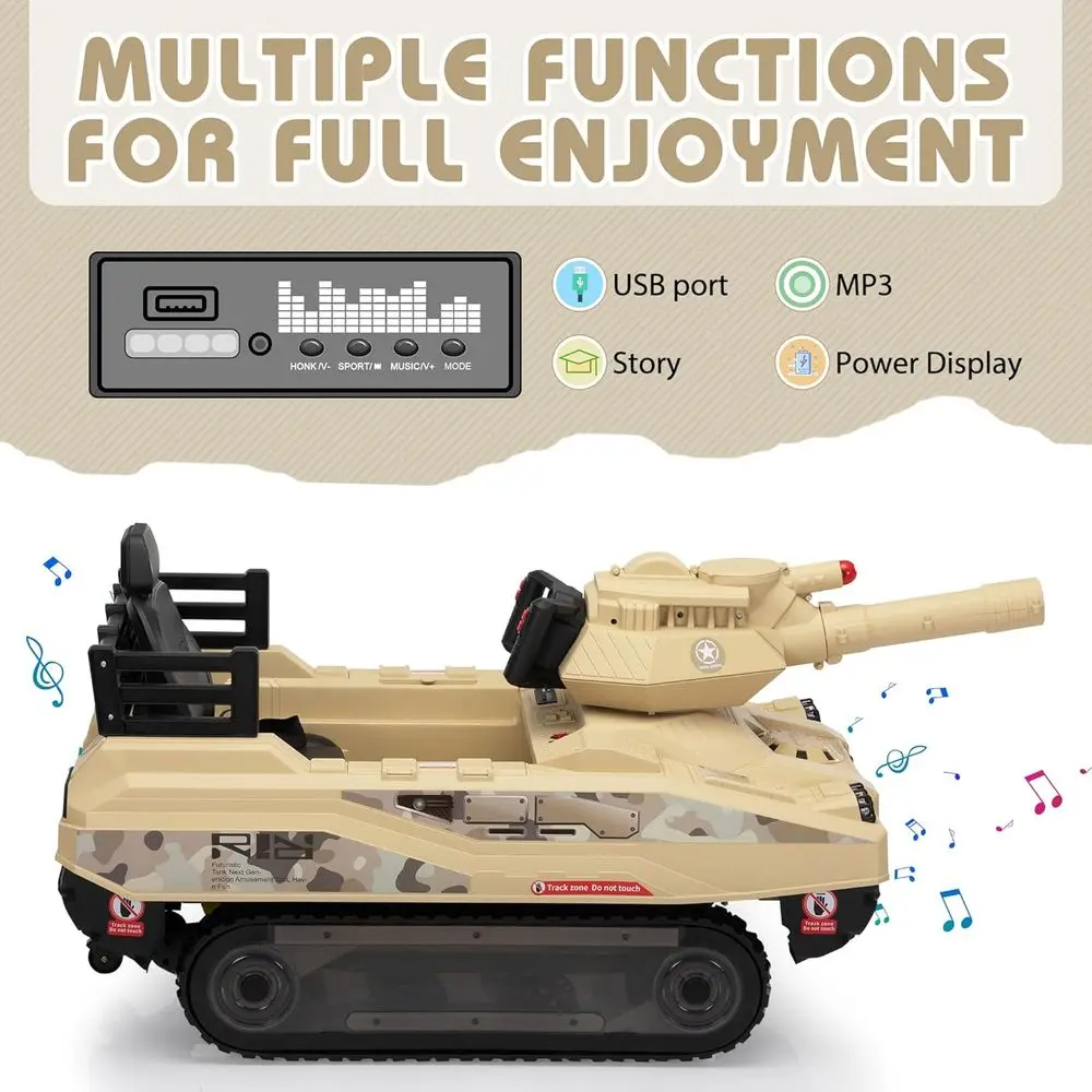 24V電動子供用戦車型乗用玩具、幼児向けリモコン付き、360度回転 ° ミサイルを搭載したオフロード戦闘軍用車両