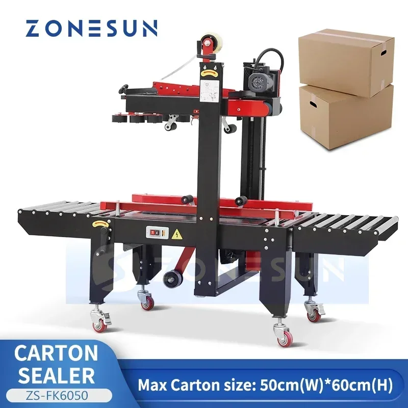 ZONESUN ZS-FK6050 Automatic Carton Sealing Machine Top and Bottom Taping Express Parcel Packaging Equipment