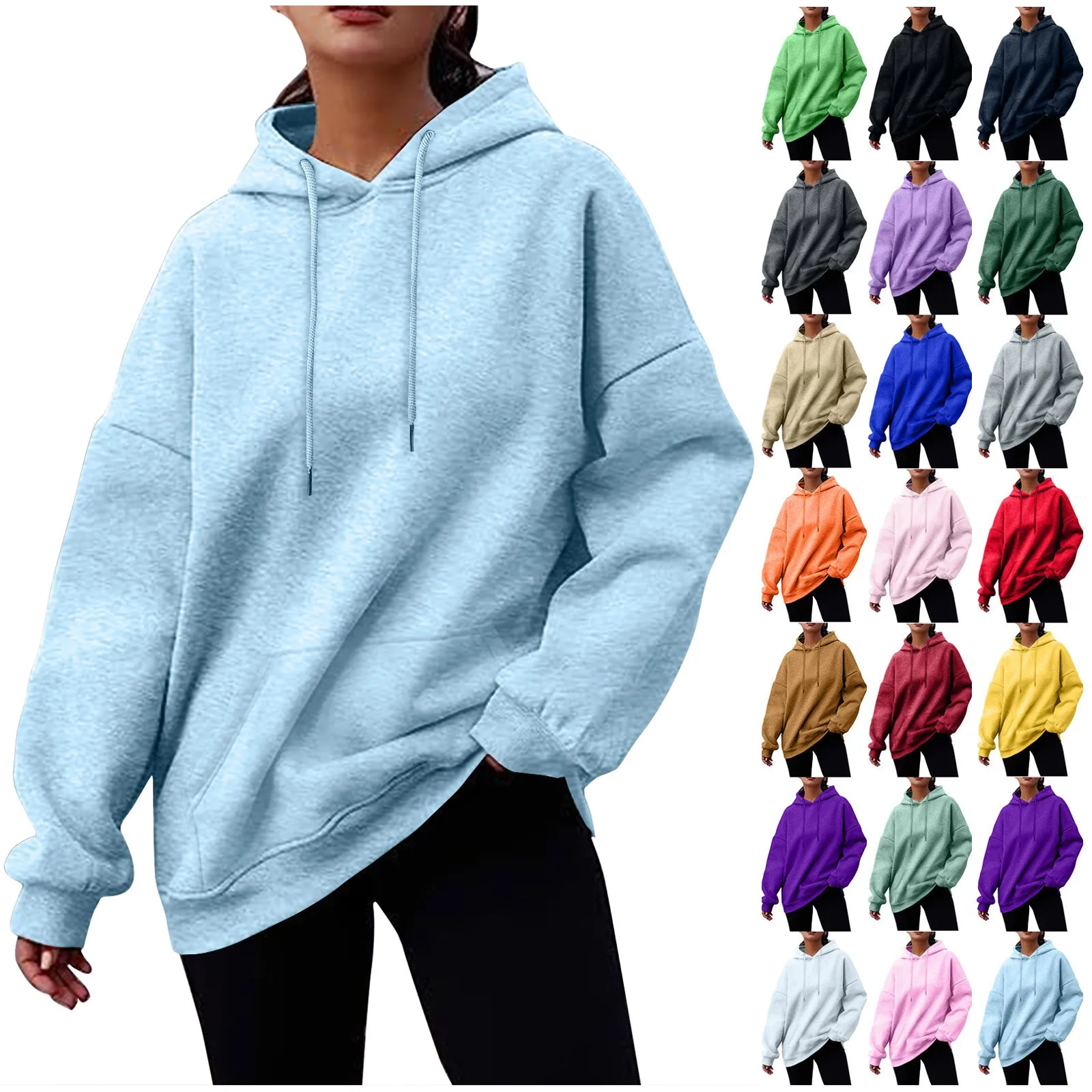 

Women'S Hooded Sweatshirt Autumn And Winter Solid Color Drawstring Pullover Fleece Long Sleeve Short Fashion Sweater 한국 동대문 가을