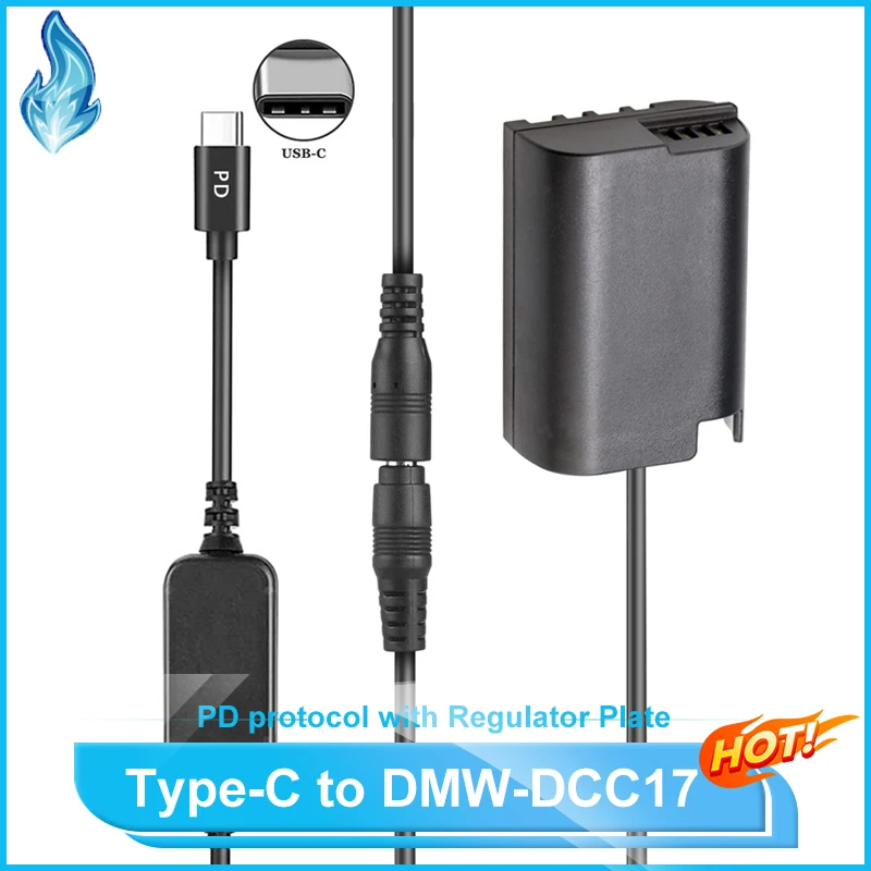 PD USB-C Right Angled Voltage Regulation Cable+ DMW-DCC17 DCC17 DMW-BLK22 Dummy Battery for Panasonic DC-S5 DC-S5K Lumix S5 GH6