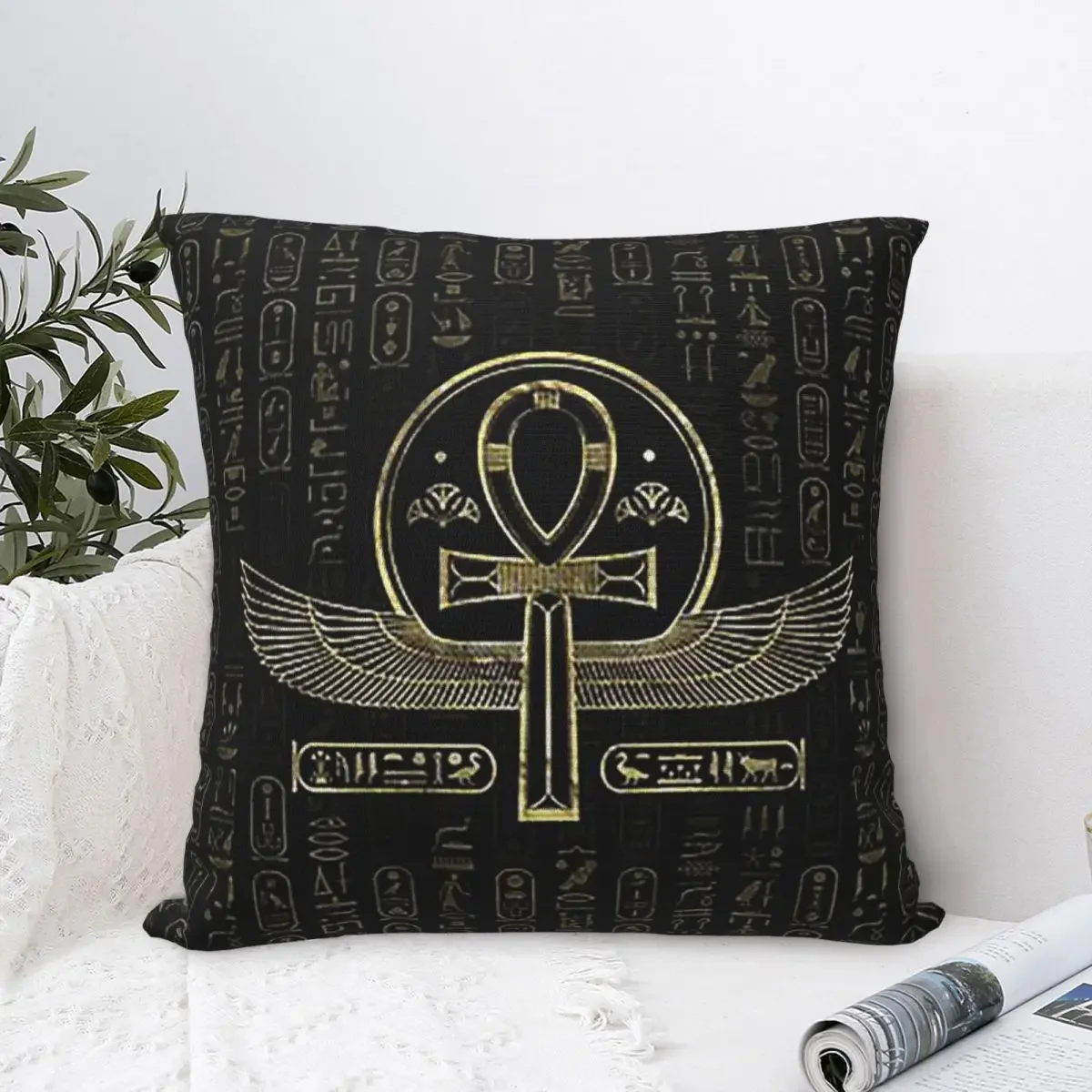 

Egyptian Cross Ankh Gold And Black Pillowcase Cushion Comfort Throw Pillow Sofa Decorative Cushions Used for Home Living Room
